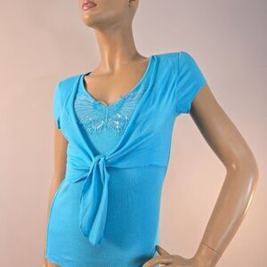 Turquoise Butterfly Top Y2K Vintage 90s No Boundaries Size Juniors L (11 -13)